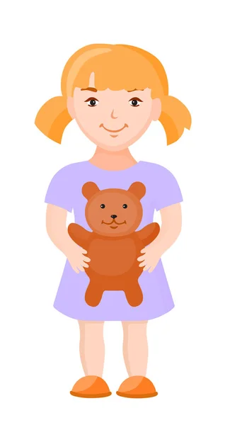 Menina segurando brinquedo urso — Vetor de Stock