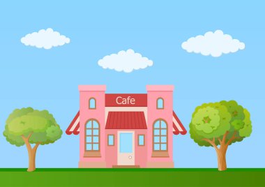 Cafe mavi bulutlu gökyüzü altında