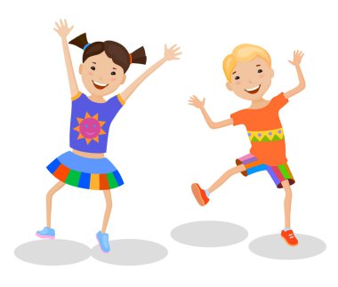 Renkli giysiler içinde dans eden çocuklar