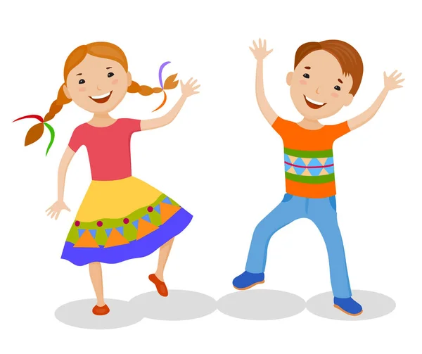 Tanzende Kinder in bunten Kleidern — Stockvektor