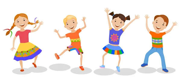 Renkli giysiler içinde dans eden çocuklar — Stok Vektör