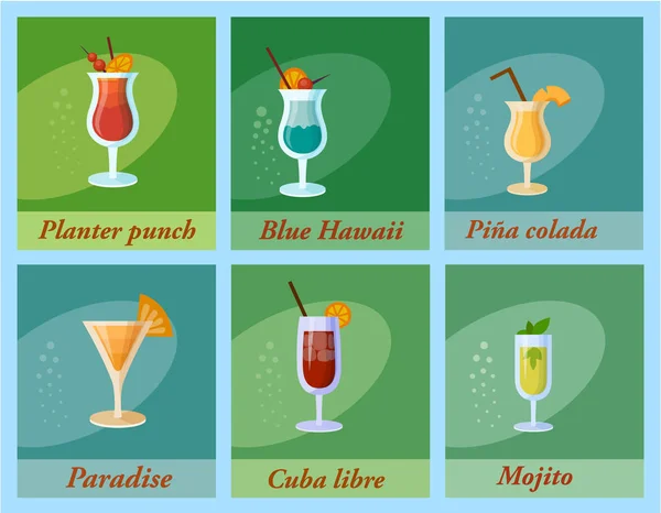 Ensemble de six cocktails d'été — Image vectorielle