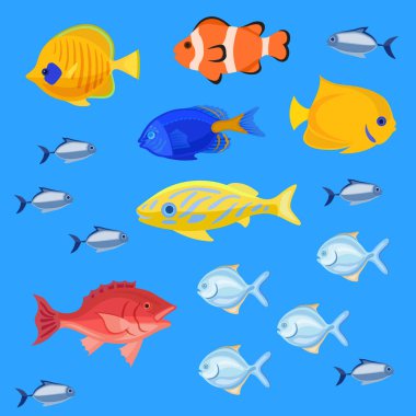 Sea and ocean fishes set clipart