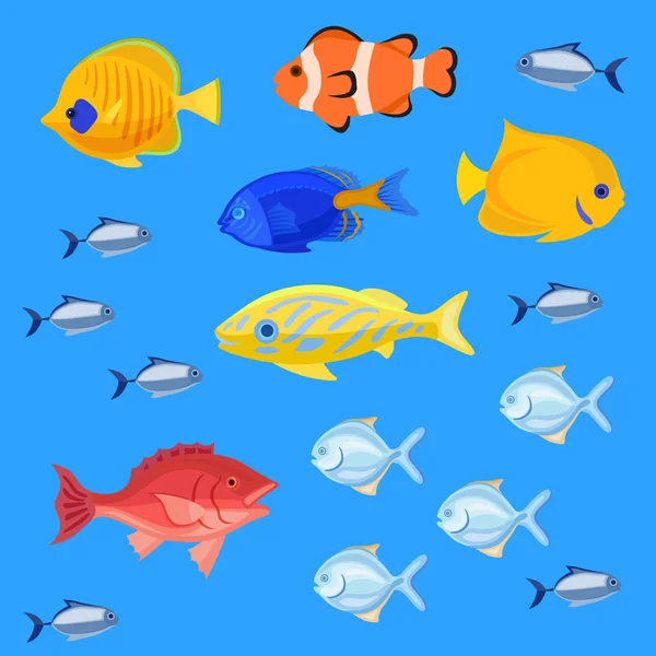 Set di pesci marini e oceanici — Vettoriale Stock