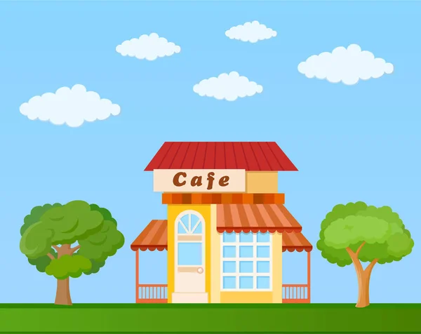 Local Cafe with trees — Stock Vector