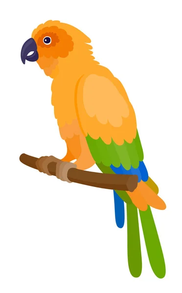 Loro amarillo con pluma colorida — Vector de stock