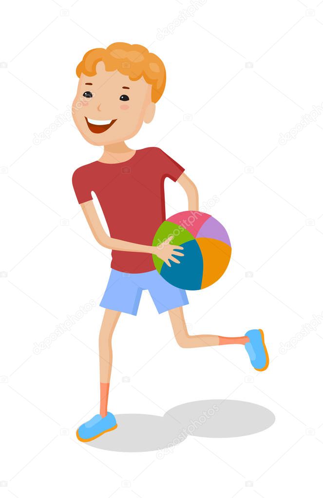 cartoon boy playing with ball 