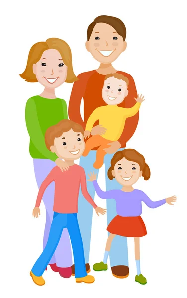 Οικογένεια καρτούν σε πολύχρωμα μοντέρνα ρούχα — Διανυσματικό Αρχείο
