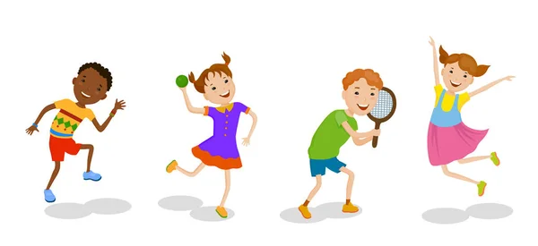 Illustrazione cartone animato con giocare bambini — Vettoriale Stock