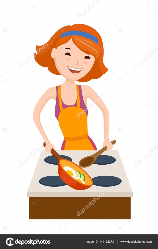 Animado: una mama cocinando | Madre cocina la cena — Vector de stock