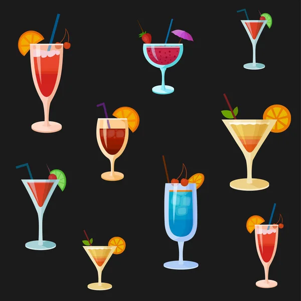 Set of colorful cartoon cocktails — Stock Vector