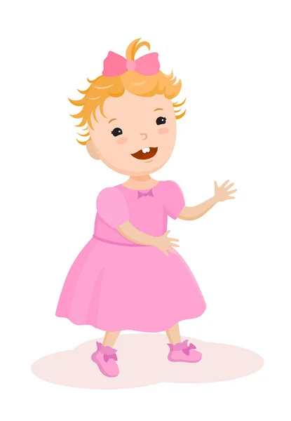 Cartoon kleines Mädchen im rosa Kleid — Stockvektor