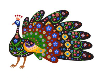 Tavuskuşu etnik desenli silüeti