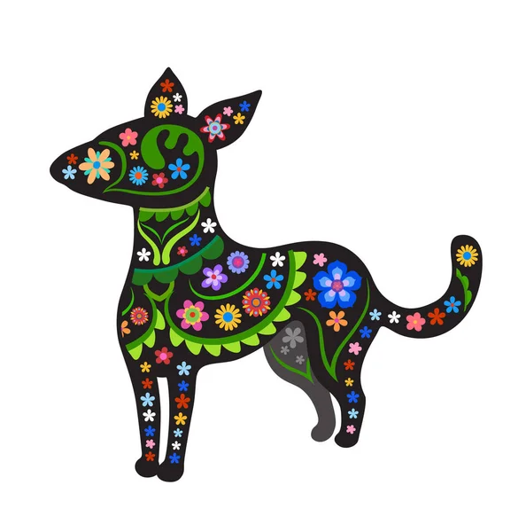 Silhouette of dog with ethnic pattern