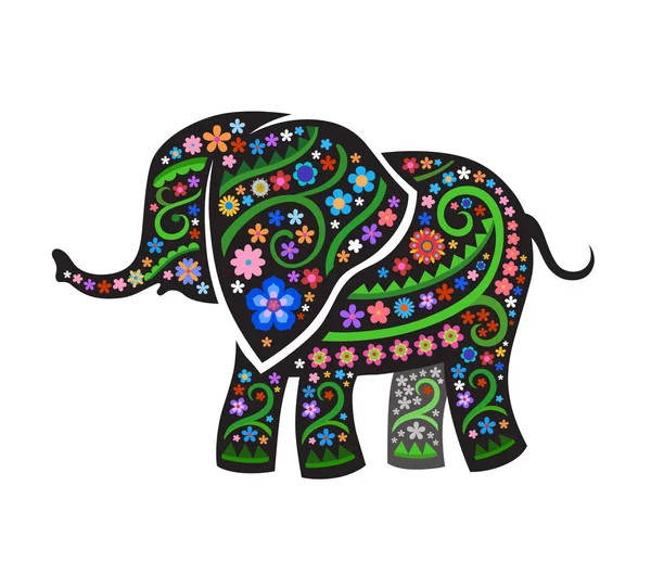 Silueta de elefante con patrón étnico — Vector de stock