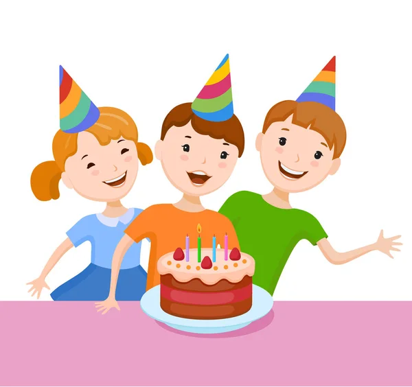 Desene animate copii care sărbătoresc ziua de naștere — Vector de stoc