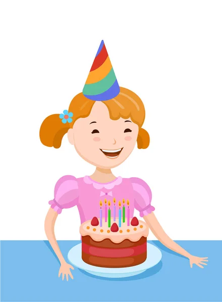 Desenho animado menina comemorando aniversário — Vetor de Stock