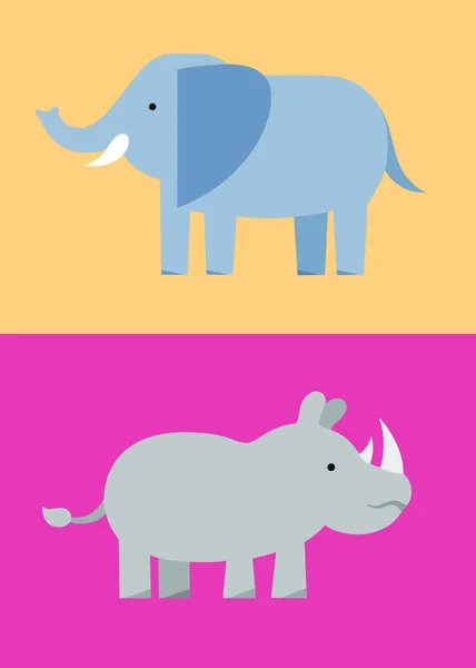 Elefánt és orrszarvú ikon készlet — Stock Vector