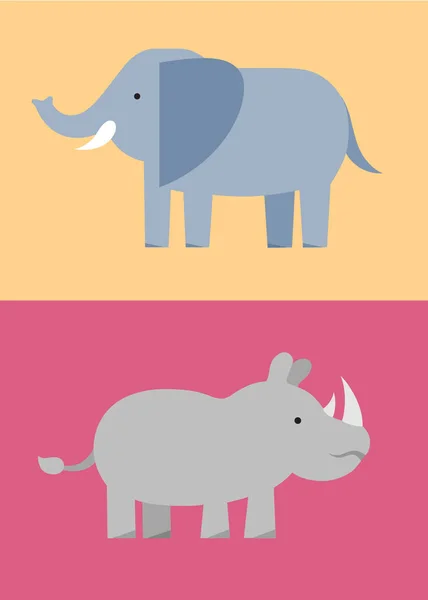 Conjunto de iconos de elefante y rinoceronte — Vector de stock