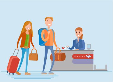 Check-in sayaç Havaalanı'nda genç Çift