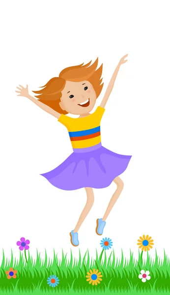 Menina dos desenhos animados dançando em roupas coloridas —  Vetores de Stock