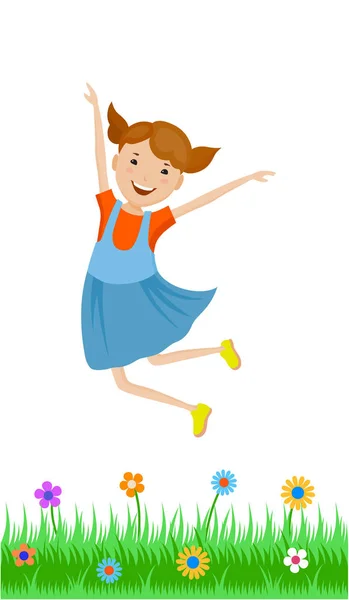 Cartoon girl dancing in colorful clothes — Stock Vector