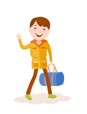 Çizgi film küçük çocuk ile sırt çantası