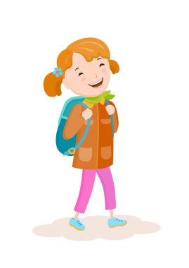 Çizgi film küçük kız sırt çantası ile