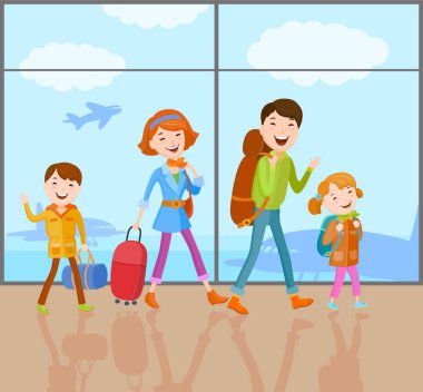 Çizgi film vektör aile yolculuğa devam