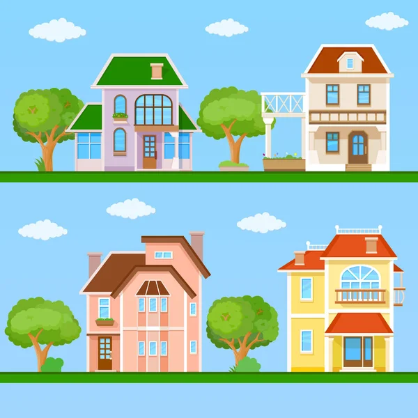 Set of houses on nature — Stock Vector