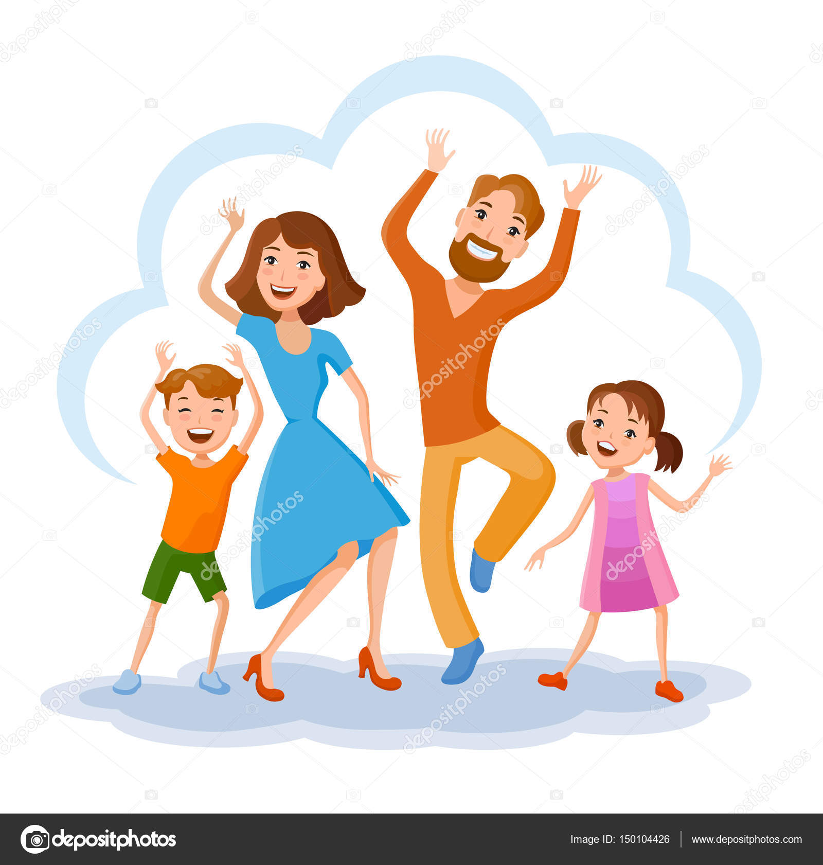 Cartoon family dancing in colorful clothes — Stock Vector ...
