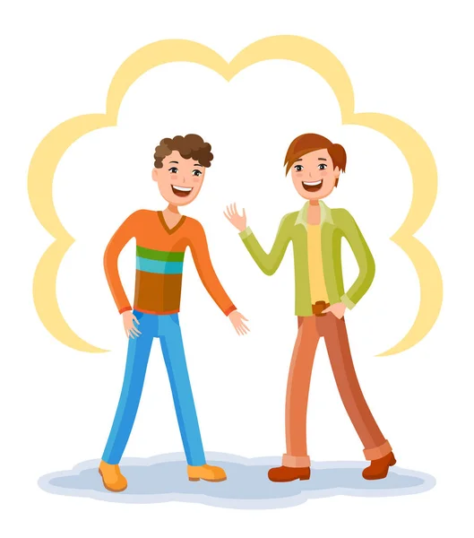 Two friends chatting at colorful clothes — Stock Vector