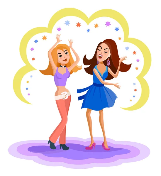 Chicas jóvenes bailando en disco — Vector de stock