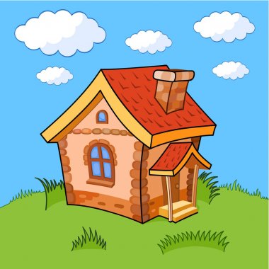 Kırmızı çatı ile küçük çizgi evi