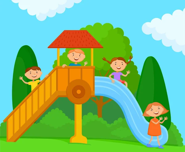 Enfants jouant sur une aire de jeux — Image vectorielle