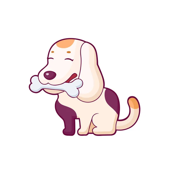 Perro pequeño con hueso en los dientes — Vector de stock