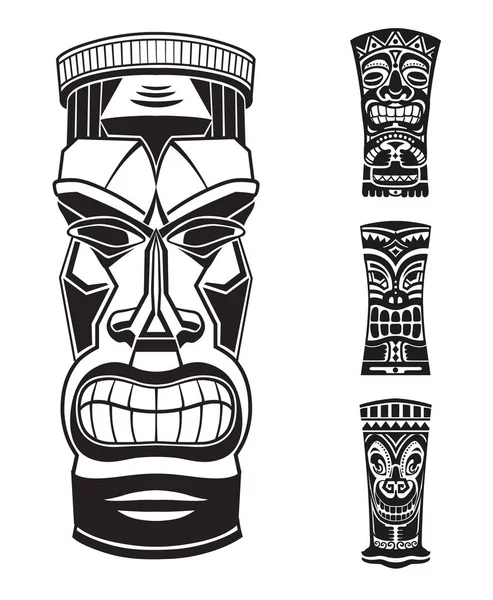 Masks of Tiki totem Polynesian idol — Stock Vector