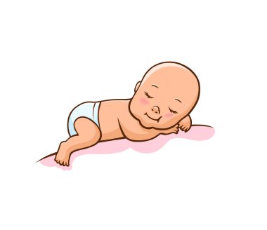 Şirin bebek. Bir yaşındaki çocuk. Çocuk tatlı bir şekilde uyuyor. Beyaz arka plan üzerinde izole renkli resimde vektör