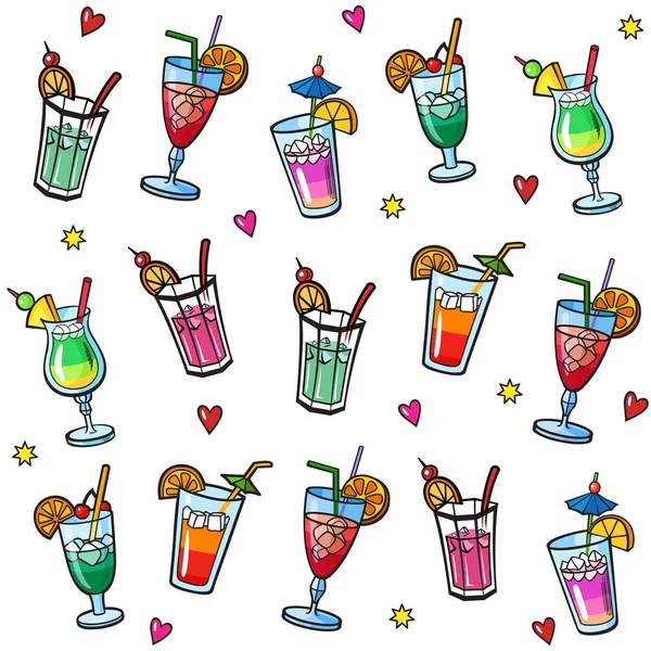 Arrière Plan Avec Des Cocktails Mode Des Badges Fruits Cocktails — Image vectorielle