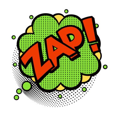 Zap, konuşma balonu yama rozeti de kelime. Çizgi roman tarzı vektör etiket, PIN, karikatür 80s 90s çizgi roman tarzı içinde yama
