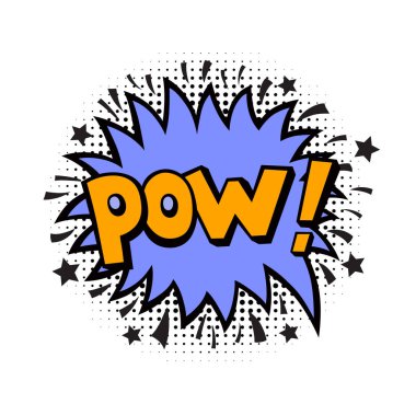 Pow, Word'de konuşma balonu yama rozeti. Çizgi roman tarzı vektör etiket, PIN, karikatür 80s 90s çizgi roman tarzı içinde yama