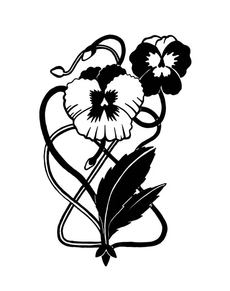 Dessin Réaliste Une Fleur Aux Feuilles Style Art Déco Illustration — Image vectorielle