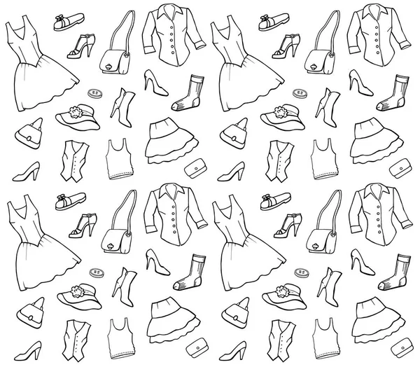 Άσπρο Και Μαύρο Φόντο Μια Εικονίδια Μόδας Μοντέρνα Ρούχα Παπούτσια — Διανυσματικό Αρχείο