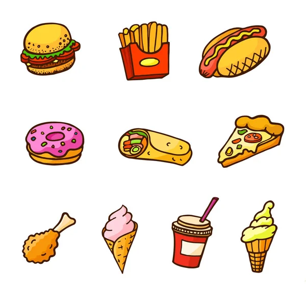 Pop Art Estilo Conjunto Ilustrações Fast Food Hambúrguer Donut Pernas —  Vetores de Stock
