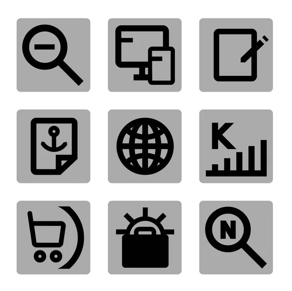 Buscador Optimización Iconos Marketing Online Estilo Minimalista — Vector de stock