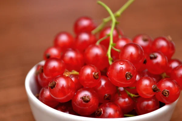Red currant in the plate on the table. — Stock Photo, Image