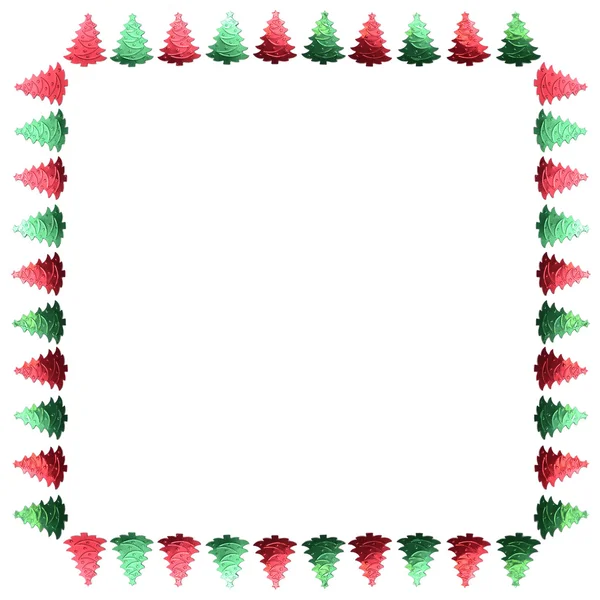 Keret konfetti. Zöld és piros keret. Karácsonyfa. Határ. Táj. — Stock Fotó