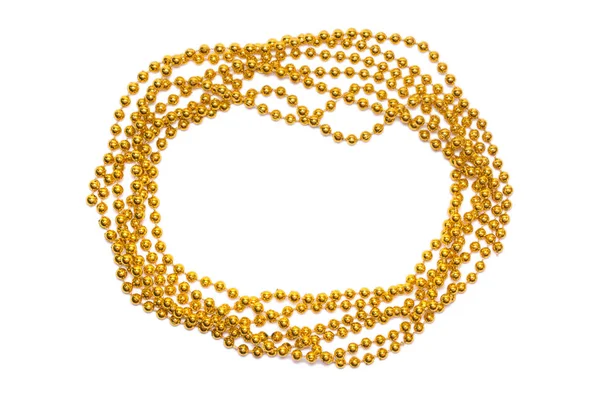 Golden beads border isolated. Christmas frame. Golden shine. Yellow background. — Stock Photo, Image
