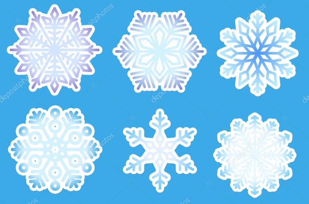 Set of Snowflakes. Winter elements. Blue snowflakes on blue background.