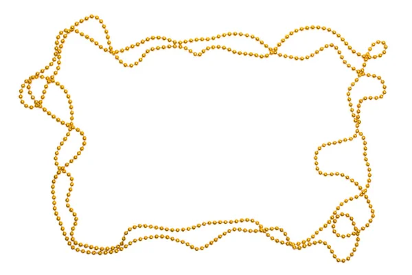 Golden beads border isolated. Christmas frame. Golden shine. — Stock Photo, Image